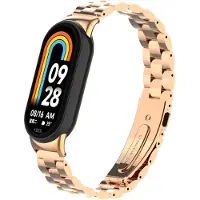 Strap-it stalen schakel bandje met vlindersluiting - Geschikt voor Xiaomi Mi Smart Band 8 / Band 9 (rosé goud)