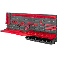 Kadax Werkplaatsrek, 116 x 39 cm, gereedschapswandrek van robuust kunststof, uv-bestendig opslagsysteem, uitbreidbare wandplaten, werkplaats of tuin (rood en zwart, 39 stuks)