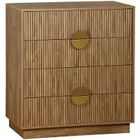 Sweeek Ladekast met 4 lades, gegroefd mangohout effect, vergulde metalen handgrepen, B80 x D40 x H85cm