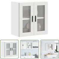 vidaXL Wandkast - Keuken Kast - Keukenwandkast met glazen deur Porto wit - Opslagoplossing - Keuken Organisatie - Houten Kast