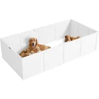 PawHut Wurfkiste für Welpen, Rutschfest Welpen-Wurfbox, Welpenlaufstall mit verstellbar Tür, Hundelaufstall, Welpenauslauf für kleine bis große Hunde, 196x96x48 cm, Weiß