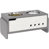 PawHut Erhöhter Hundenapf Höhenverstellbar Futternapf mit Stauraum Wassernapf 2 x 2000ml Edelstahlnäpfen Langsamfutternapf verstellbar Fressnapf Futterstation für Große Hunde Katzen Grau