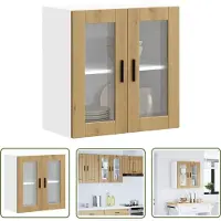 vidaXL Opslagoplossing - Keukenwandkast - Keukenwandkast met glazen deur Porto artisanaal eikenkleur - Eiken Kleur - Glazen Deur - Wandmontage