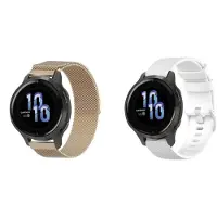 Strap-it Siliconen Band + Milanese Band - Geschikt voor Garmin Venu 2S - Wit & Champagne - Sportarmband - Siliconen Band - RVS Stalen Band met Magneet - Luxe & ademend ontwerp