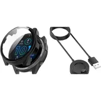 Strap-it Hard Case (Zwart) + Oplader - Geschikt voor Garmin Forerunner 165 - Schermbeschermer - Schokbestendige beschermhoes - Snelladen & veilige oplaadkabel