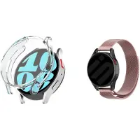 Strap-it Milanese Band + TPU Case Transparant - Geschikt voor Samsung Galaxy Watch 6 40mm - RVS Stalen Band - Magnetische Sluiting - Roze - Samsung Galaxy Watch Bundel - Luxe & ademend ontwerp