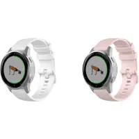 Strap-it Bundel van 2 Siliconen Banden - Geschikt voor Garmin Vivoactive 4S / Vivomove 3S / Venu 2S - Waterbestendig & zweetbestendig - Flexibel & comfortabel sportbandje - Roze & Wit