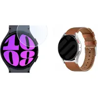 Strap-it Leren Bandje + Screenprotector – Geschikt voor Samsung Galaxy Watch 6 40mm – Luxe Lederen Band – Strak Bruin – Bundel
