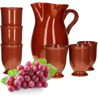 MamboCat 7-delige klei servies set klei kan 1,9L + 6 klei mokken 175ml bruin geglazuurd