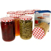 MamboCat Set van 12 ronde potten 720 ml Naar 82 rood geruit deksel incl. Diamant Gelierzauber receptenboekje