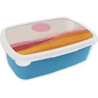 MuchoWow Broodtrommel Blauw - Lunchbox Heuvels - Oranje - Zon - Abstract - Brooddoos 18x12x6 cm - Brood lunch box - Broodtrommels voor kinderen en volwassenen