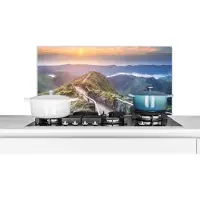 KitchenYeah Spatscherm keuken 80x40 cm - Kookplaat achterwand Bergen - Zon - Natuur - Muurbeschermer - Spatwand fornuis - Hoogwaardig aluminium