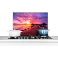 KitchenYeah Spatscherm keuken 60x40 cm - Kookplaat achterwand Steiger - Water - Zon - Roze - Horizon - Muurbeschermer - Spatwand fornuis - Hoogwaardig aluminium