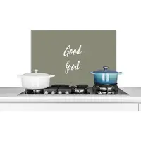 KitchenYeah Spatscherm keuken 60x40 cm - Kookplaat achterwand Quotes - Spreuken - Eten - Good food - Muurbeschermer - Spatwand fornuis - Hoogwaardig aluminium