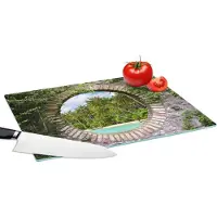 KitchenYeah Glazen Snijplank - 39x28 - Doorkijk - Palm - Tropisch - Strand - zee - Snijplanken Glas