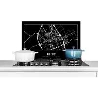 KitchenYeah Spatscherm keuken 70x50 cm - Kookplaat achterwand Kaart - Delft - Plattegrond - Stadskaart - Muurbeschermer - Spatwand fornuis - Hoogwaardig aluminium