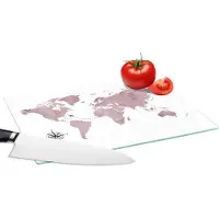 KitchenYeah Glazen Snijplank - 28x20 - Wereldkaart - Roze - Vliegtuig - Snijplanken Glas