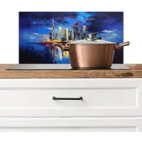 KitchenYeah Spatscherm keuken 60x30 cm - Kookplaat achterwand Skyline Toronto - Modern - Stadslicht - Blauw - Muurbeschermer - Spatwand fornuis - Hoogwaardig aluminium