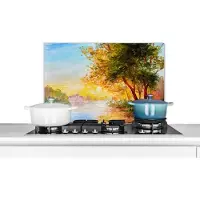 KitchenYeah Spatscherm keuken 60x40 cm - Kookplaat achterwand Natuur - Schilderij - Boom - Water - Muurbeschermer - Spatwand fornuis - Hoogwaardig aluminium