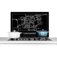 KitchenYeah Spatscherm keuken 80x55 cm - Kookplaat achterwand Stadskaart - Leeuwarden - Kaart - Plattegrond - Muurbeschermer - Spatwand fornuis - Hoogwaardig aluminium