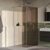 Brauer Oblivion inloopdouche bronsglas 90cm met 30cm zijwand RVS geborsteld PVD