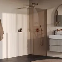 Brauer Oblivion inloopdouche bronsglas 90cm met 30cm zijwand koper geborsteld PVD