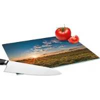 KitchenYeah Glazen Snijplank - 28x20 - Zonsondergang - Natuur - Wolken - Gras - Snijplanken Glas
