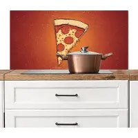 KitchenYeah Spatscherm keuken 100x50 cm - Kookplaat achterwand Pizza - Kaas - Rood - Pepperoni - Muurbeschermer - Spatwand fornuis - Hoogwaardig aluminium