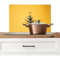 KitchenYeah Spatscherm keuken 60x40 cm - Kookplaat achterwand Plant - Minimalistisch - Bloem - Geel - Muurbeschermer - Spatwand fornuis - Hoogwaardig aluminium