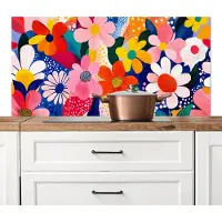 KitchenYeah Spatscherm keuken 120x60 cm - Kookplaat achterwand Bloemen - Kleurrijk - Stippen - Muurbeschermer - Spatwand fornuis - Hoogwaardig aluminium