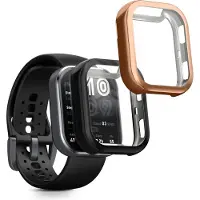 Kwmobile 2x smartwatch hoes geschikt voor Amazfit Bip 6 hoesje - Siliconen sporthorloge cover - Activity tracker case in zwart / zwart / roségoud