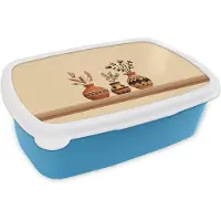 MuchoWow Broodtrommel Blauw - Lunchbox Vazen - Bloemen - Bladeren - Minimalistisch - Brooddoos 18x12x6 cm - Brood lunch box - Broodtrommels voor kinderen en volwassenen