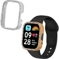 Kwmobile 2x kunststof horloge rand bescherming geschikt voor Xiaomi Redmi Watch 3 Active / Redmi Watch 3 Lite Beschermhoes - Glitter beschermhoesje zilver / roségoud