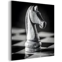 MuchoWow Aluminium schilderij 90x90 cm - Wanddecoratie metaal - Paard - Hout - Schaalbord - Zwart - Metalen muurdecoratie woonkamer - Decoratie industrieel - Foto op dibond - Industriële accessoires slaapkamer