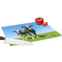 KitchenYeah Glazen Snijplank - 39x28 - Koeien - Weiland - Gras - Dieren - Boerderij - Snijplanken Glas