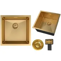 Granitan Spoelbak Keuken RVS Silvo44 - Spoelbakken Keuken Goud - met Sifon - Wasbak Keuken - 44x44cm