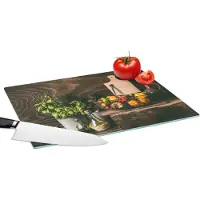 KitchenYeah Glazen Snijplank - 39x28 - Groente - Kruiden - Rustiek - Stilleven - Basilicum - Snijplanken Glas