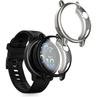 Kwmobile 2x smartwatch hoes geschikt voor Garmin vivoactive 6 (42mm) / Active 6 hoesje - Siliconen sporthorloge cover - Activity tracker case in zwart / zilver