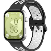 Strap-it Ademend siliconen sport bandje met gespsluiting - geschikt voor Huawei Watch Fit 3 / Watch Fit 4 / Watch Fit 4 Pro / Watch Fit 5 / Watch Fit 5 Pro (zwart/wit)
