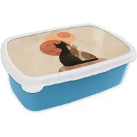 MuchoWow Broodtrommel Blauw - Lunchbox Katten - Zwart - Abstract - Cirkels - Brooddoos 18x12x6 cm - Brood lunch box - Broodtrommels voor kinderen en volwassenen