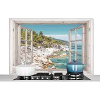 KitchenYeah Spatscherm keuken 120x80 cm - Kookplaat achterwand Doorkijk - Boom - Zee - Muurbeschermer - Spatwand fornuis - Hoogwaardig aluminium