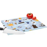 KitchenYeah Glazen Snijplank - 39x28 - Patronen - Cupcake - Theepot - Thee - Snijplanken Glas