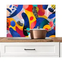 KitchenYeah Spatscherm keuken 90x60 cm - Kookplaat achterwand Vormen - Abstract - Stippels - Blauw - Muurbeschermer - Spatwand fornuis - Hoogwaardig aluminium