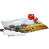 KitchenYeah Glazen Snijplank - 39x28 - Schilderij - Boerderij - Molen - Olieverf - Snijplanken Glas