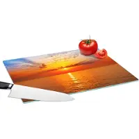 KitchenYeah Glazen Snijplank - 39x28 - Zonsondergang - Zee - Lucht - Oranje - Horizon - Water - Snijplanken Glas