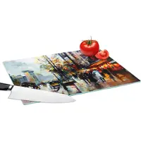 KitchenYeah Glazen Snijplank - 39x28 - Schilderij - Stad - Olieverf - Snijplanken Glas