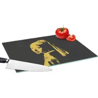 KitchenYeah Glazen Snijplank - 39x28 - Meisje met de parel - Johannes Vermeer - Zwart - Geel - Snijplanken Glas