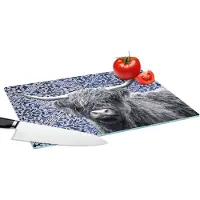 KitchenYeah Glazen Snijplank - 39x28 - Delfts blauw - Schotse hooglander - Zwart - Wit - Snijplanken Glas