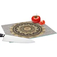 KitchenYeah Glazen Snijplank - 28x20 - Mandala - Bloem - Goud - Luxe - Bohemian - Snijplanken Glas
