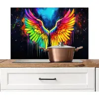 KitchenYeah Spatscherm keuken 90x60 cm - Kookplaat achterwand Regenboogkleuren - Vleugels - Magisch - Muurbeschermer - Spatwand fornuis - Hoogwaardig aluminium